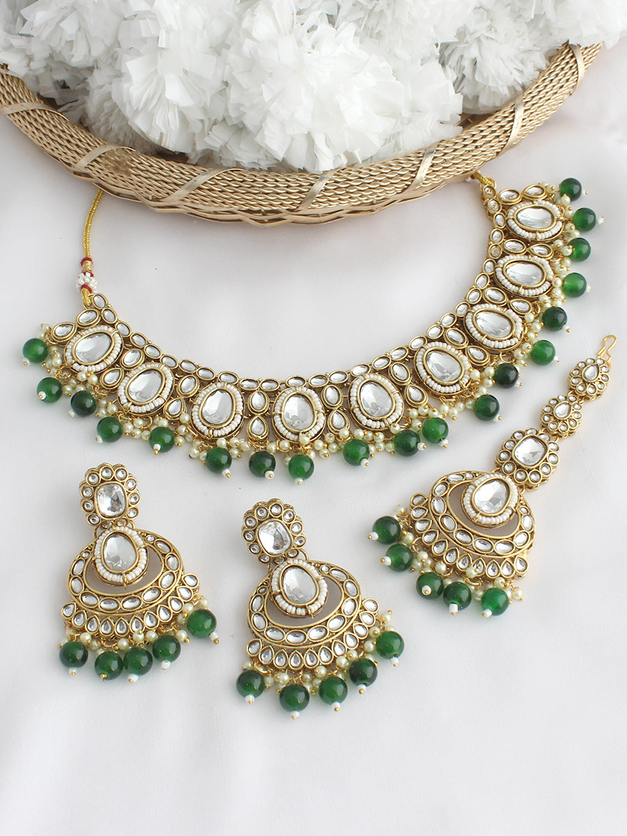 Manvika  Necklace Set-Green