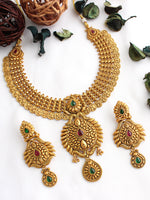 Janki Bib Necklace Set-Pink/Green