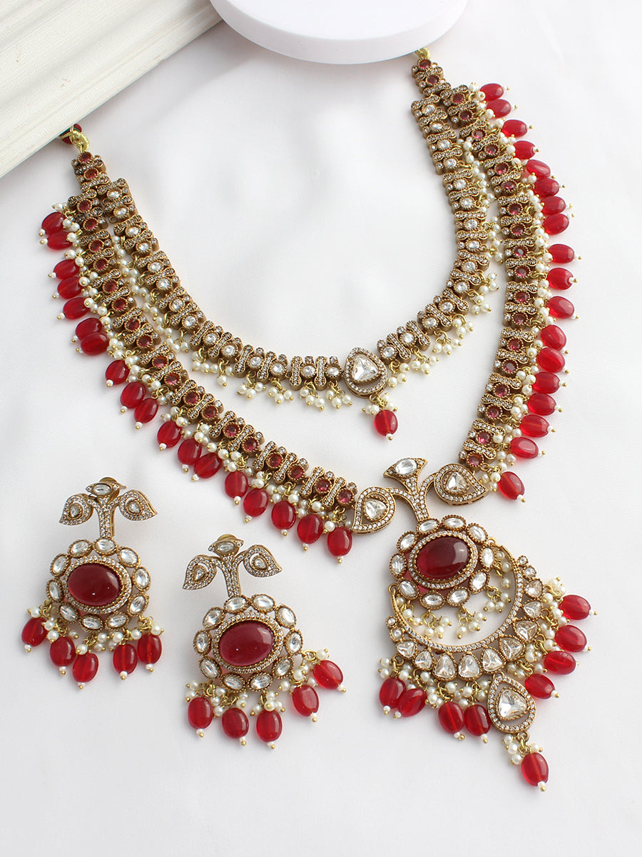 Shriya Layered Necklace Set-Maroon