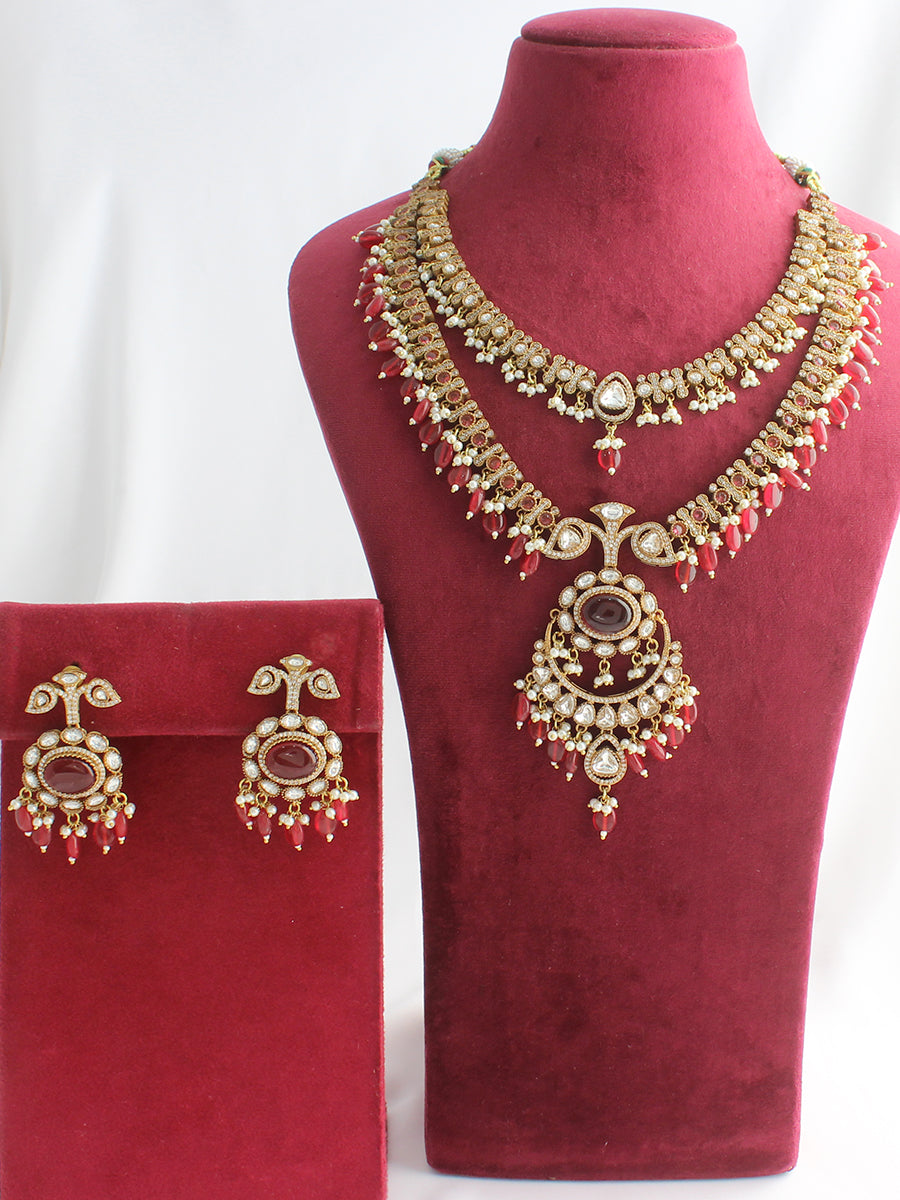 Shriya Layered Necklace Set  - Maroon