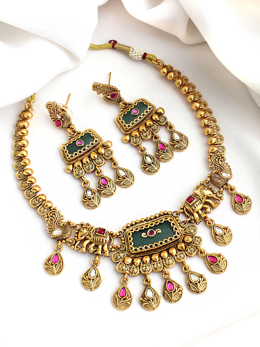 Urjita Bib Necklace Set-Mint Green
