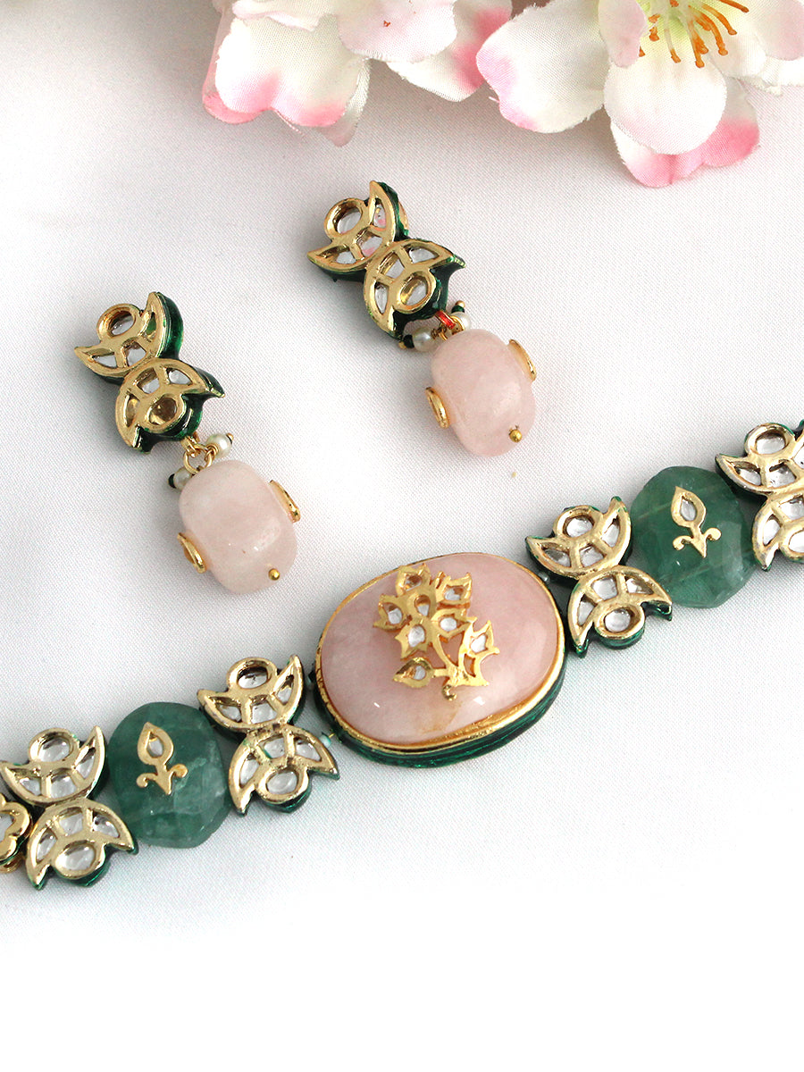 Shikha Choker Necklace Set - Pastel Pink