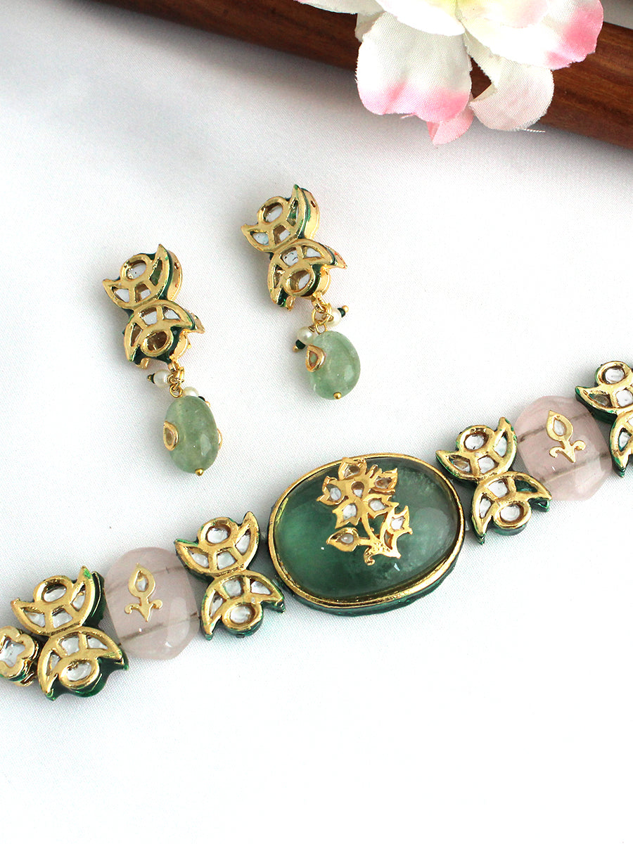 Shikha Choker Necklace Set - Mint green
