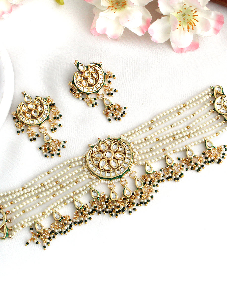 Nihira Choker Necklace Set - Gold