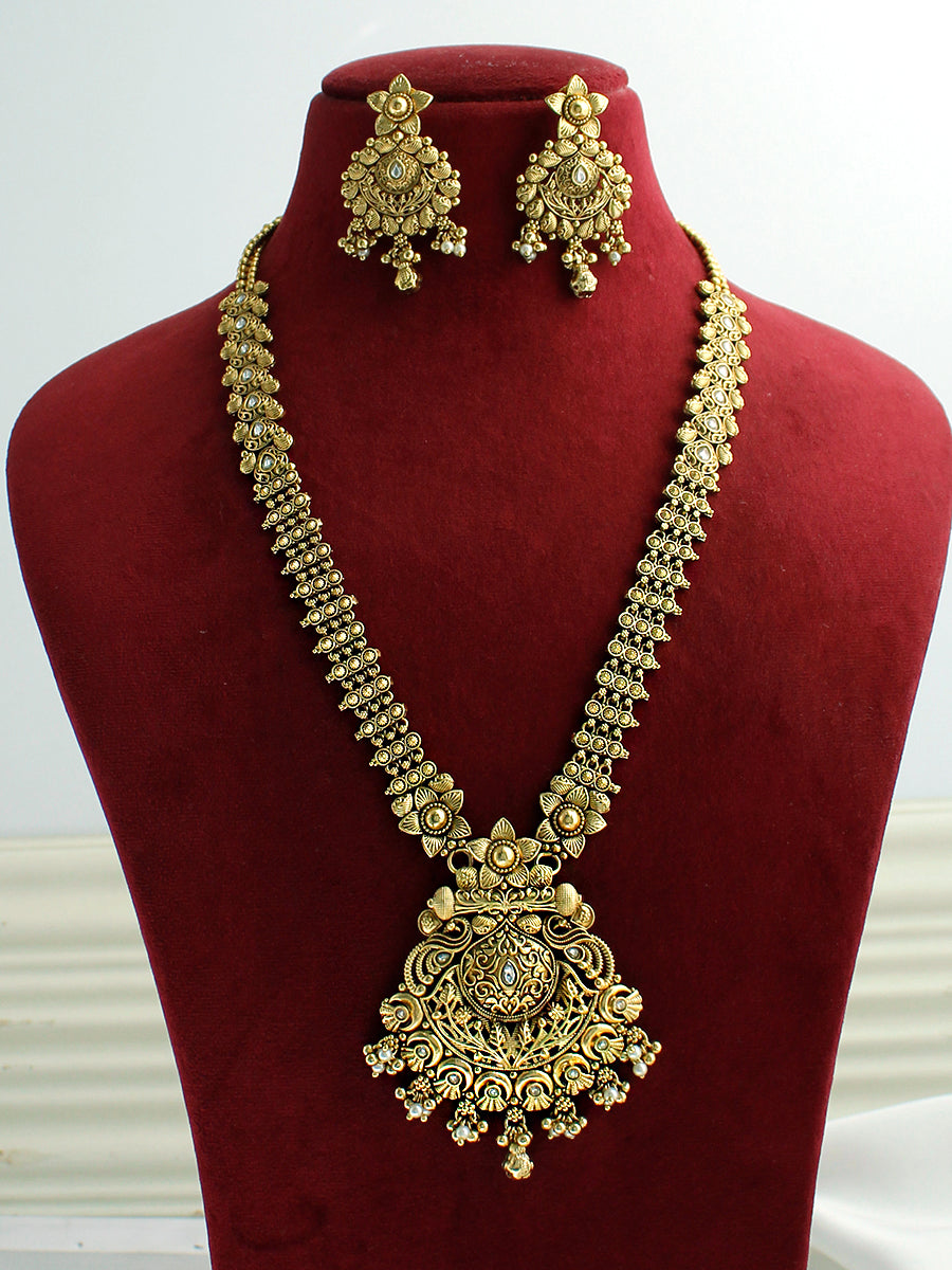 Ambika Long Necklace Set-Gold
