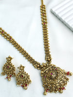 Ambika Long Necklace Set-Hot Pink