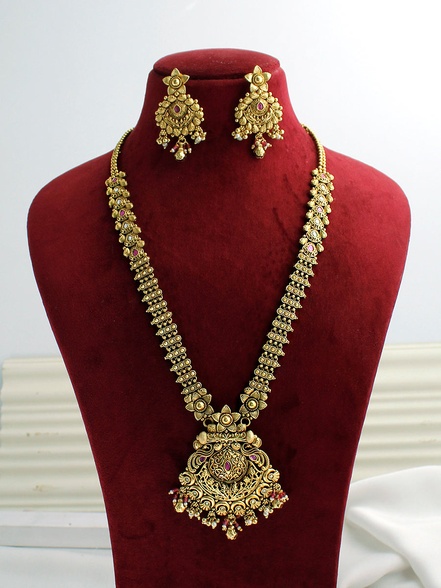 Ambika Long Necklace Set-Hot Pink