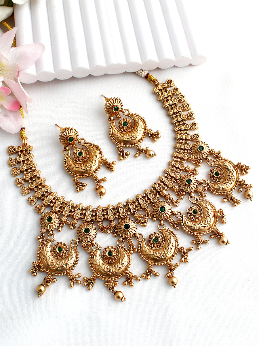 Radhika Bib Necklace Set-Green