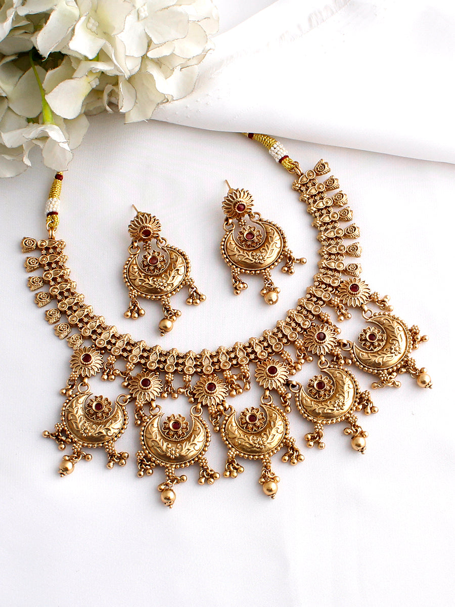 Radhika Bib Necklace Set-Hot Pink
