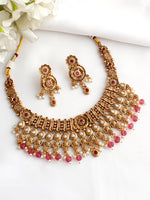 Aarna Bib Necklace Set-Hot Pink