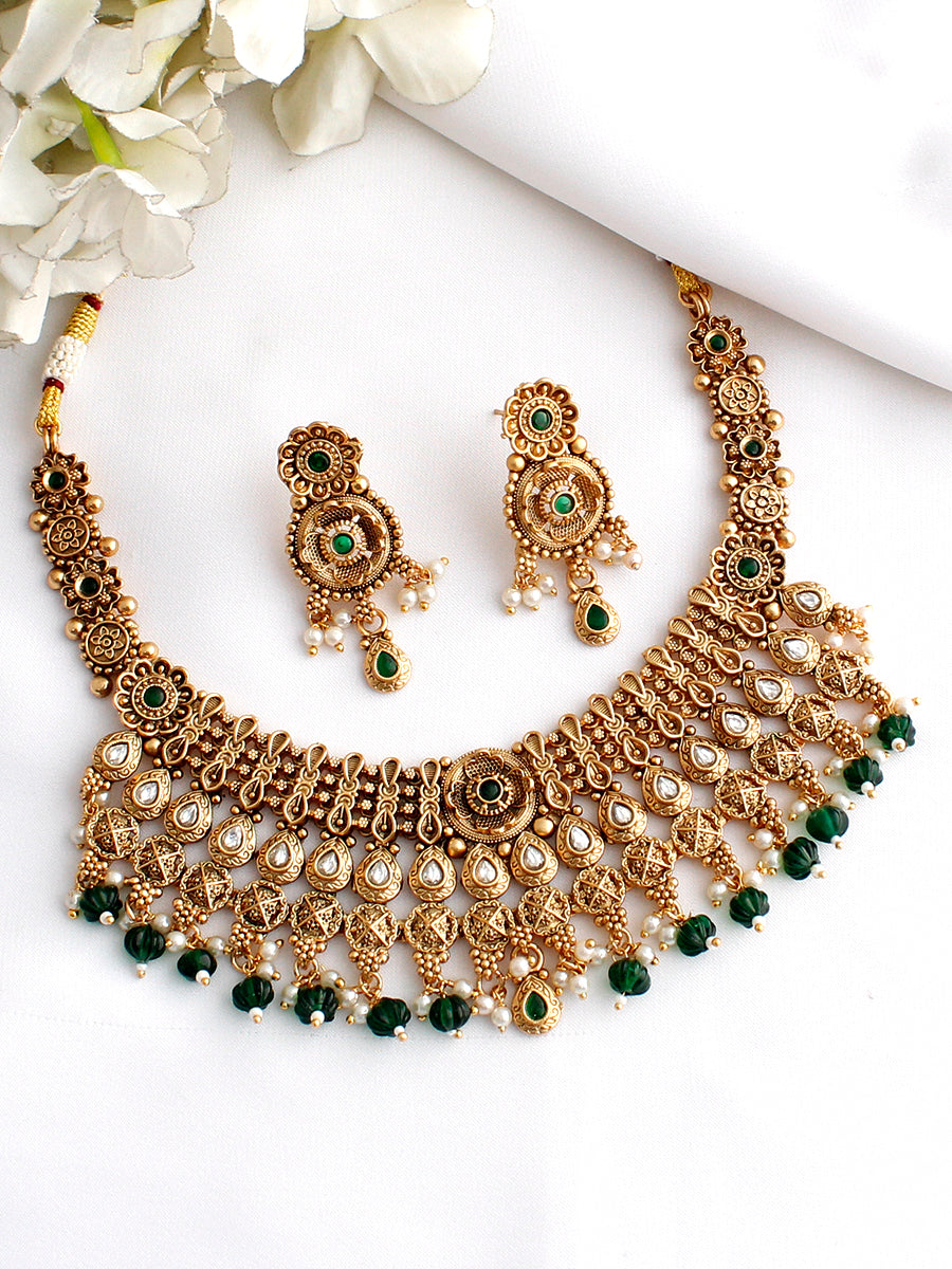 Aarna Bib Necklace Set-Green