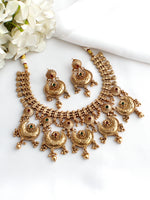 Radhika Bib Necklace Set-Pink / Green