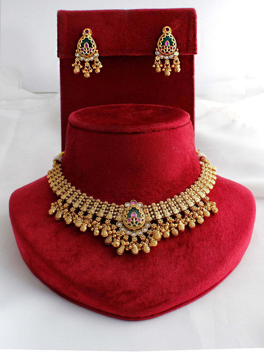 Shubhika Bib Necklace Set - Mint Green