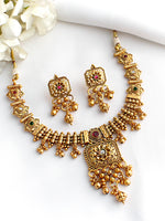 Nandini Bib Necklace Set-Pink/Green