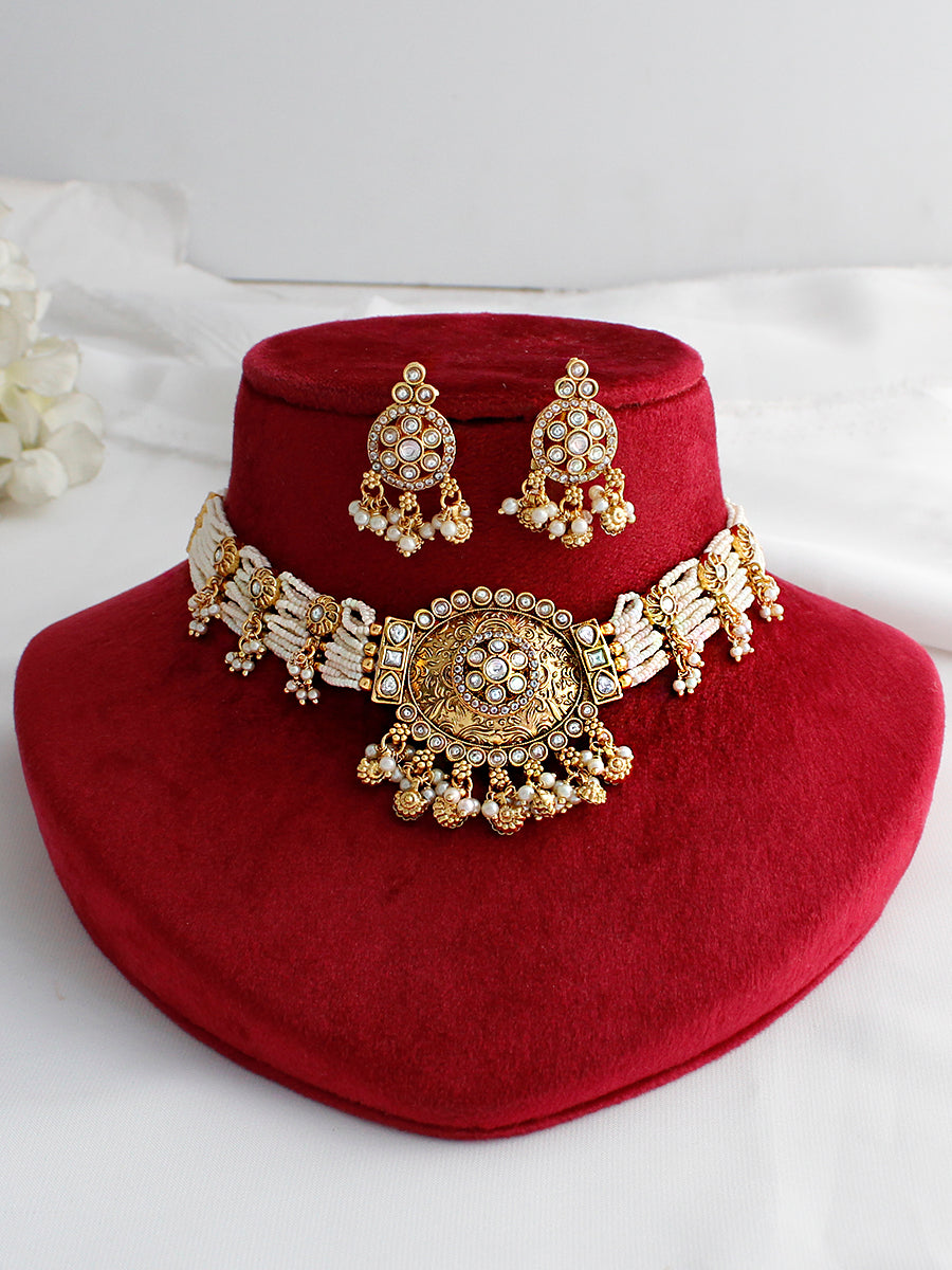 Arnika Choker Necklace Set - Gold