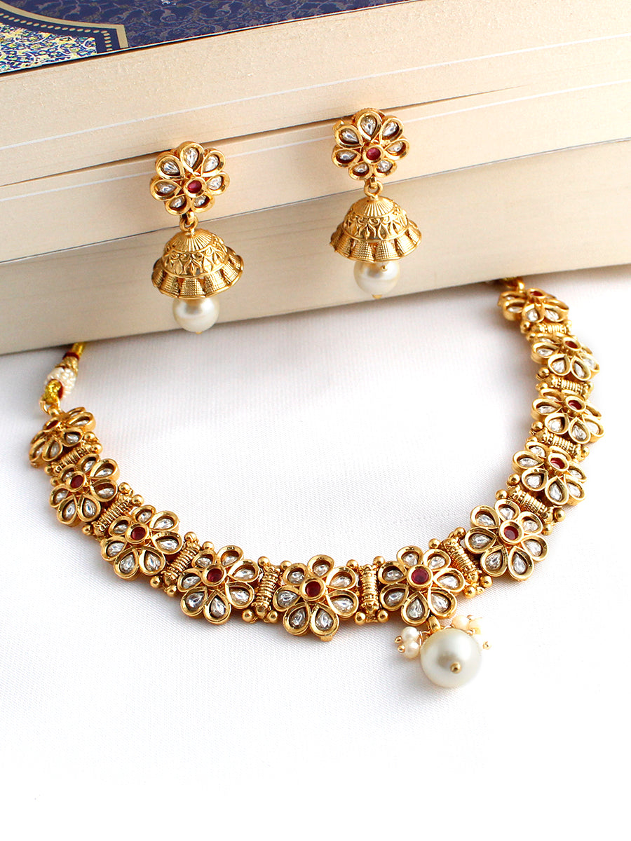 Menka Necklace Set-Maroon