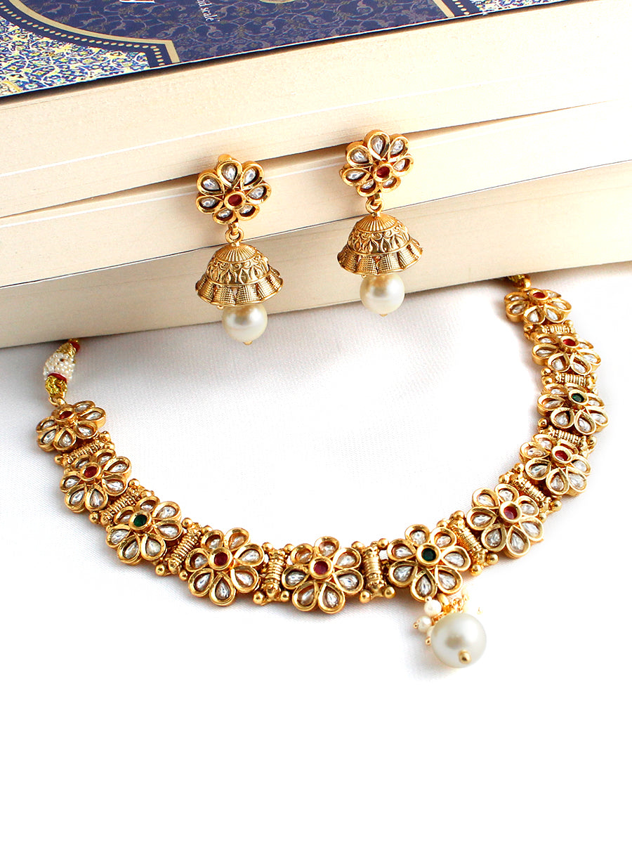 Menka Necklace Set-Maroon / Green