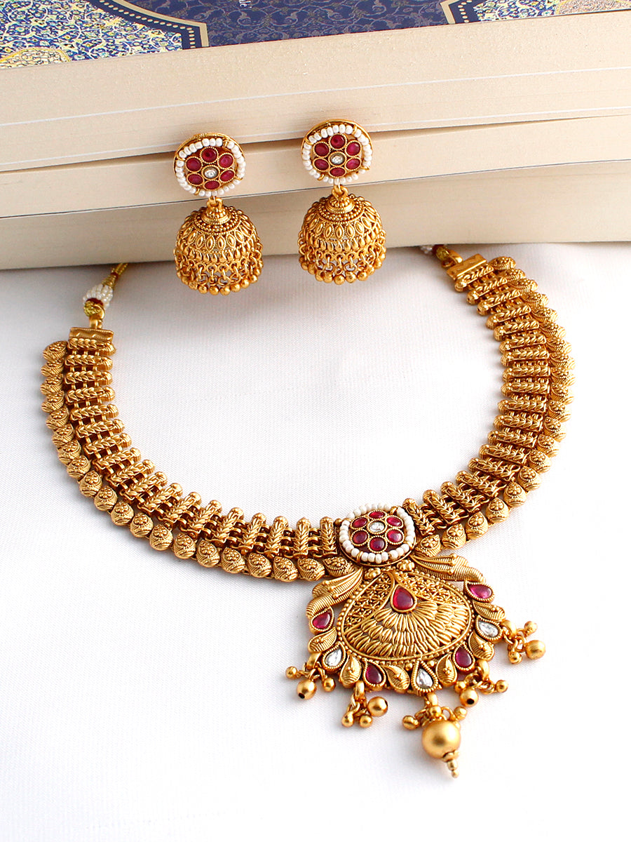 Divyashree Necklace Set-Maroon
