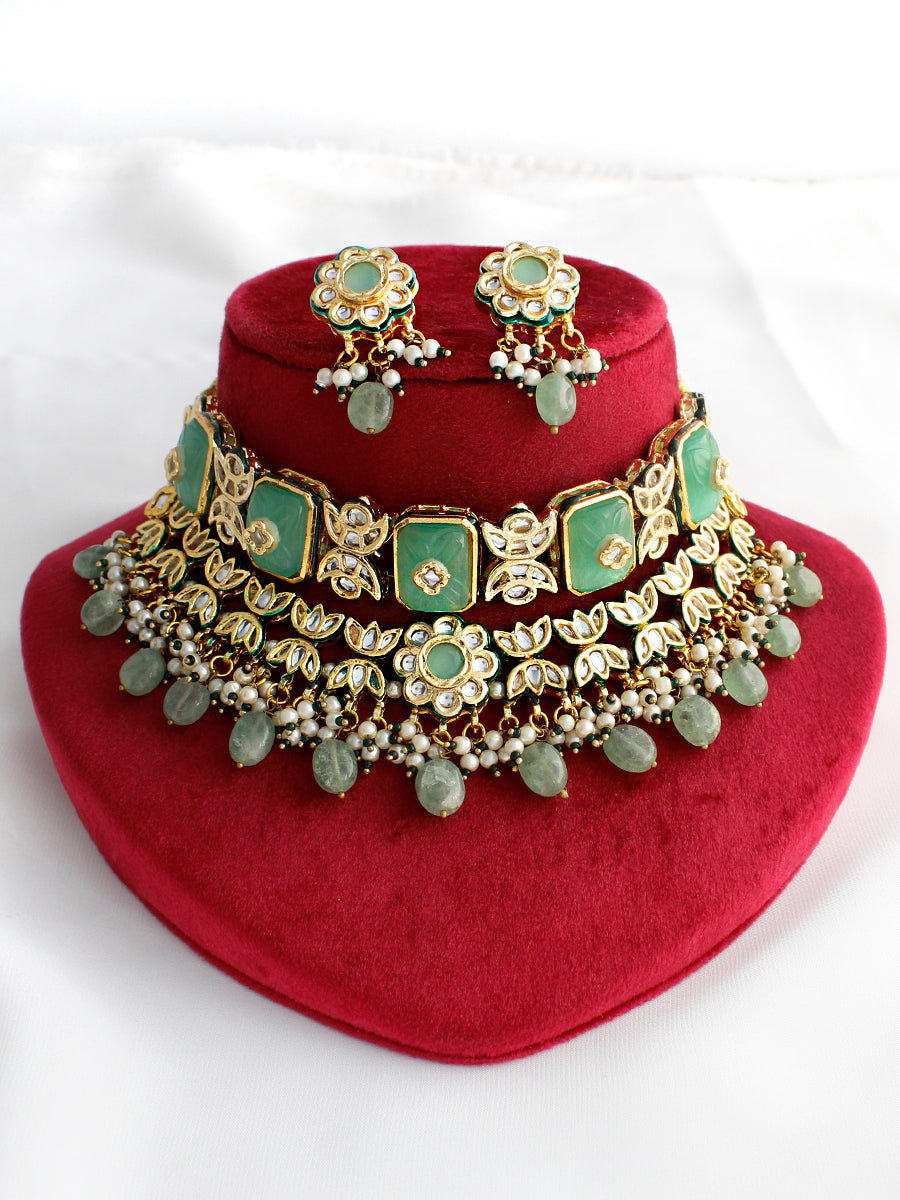 Rohini Layered Necklace Set - Mint Green