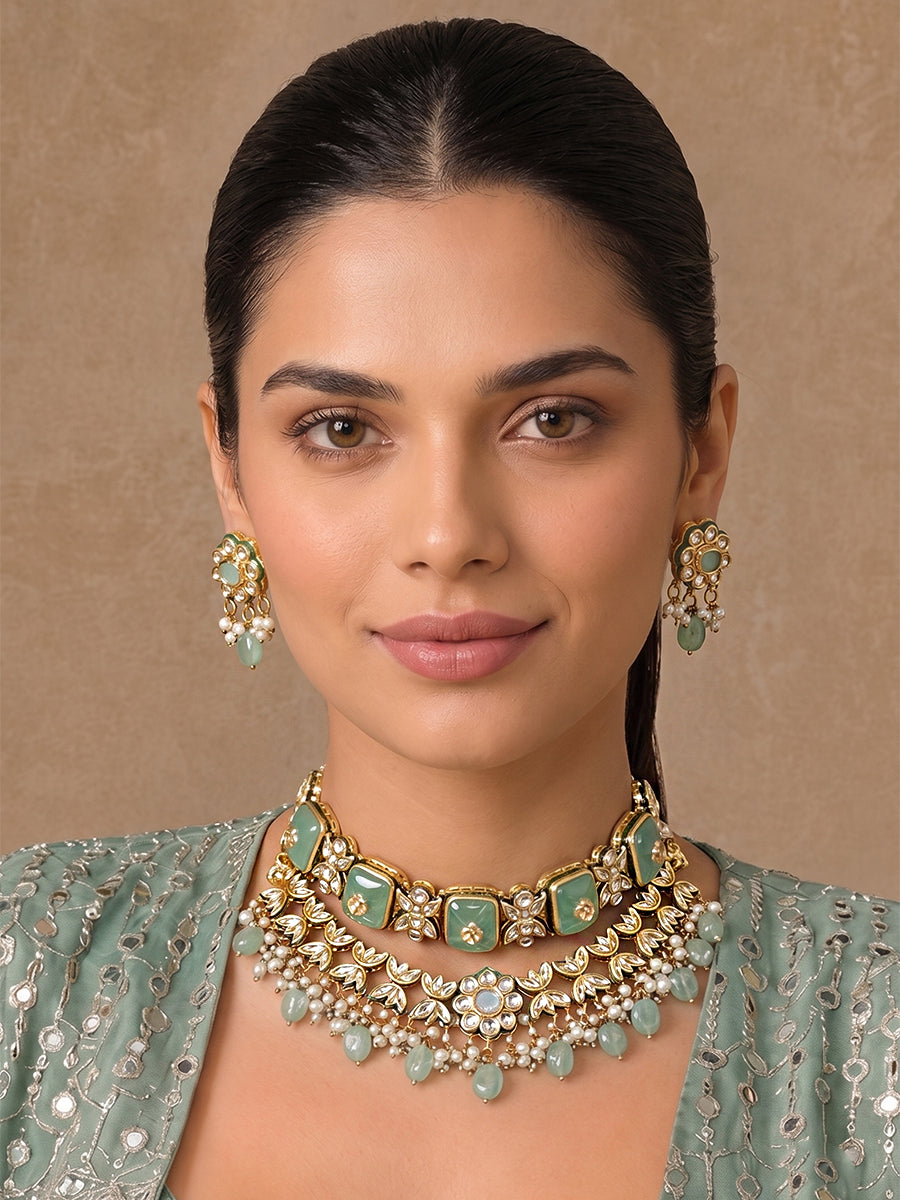 Rohini Layered Necklace Set-Mint Green