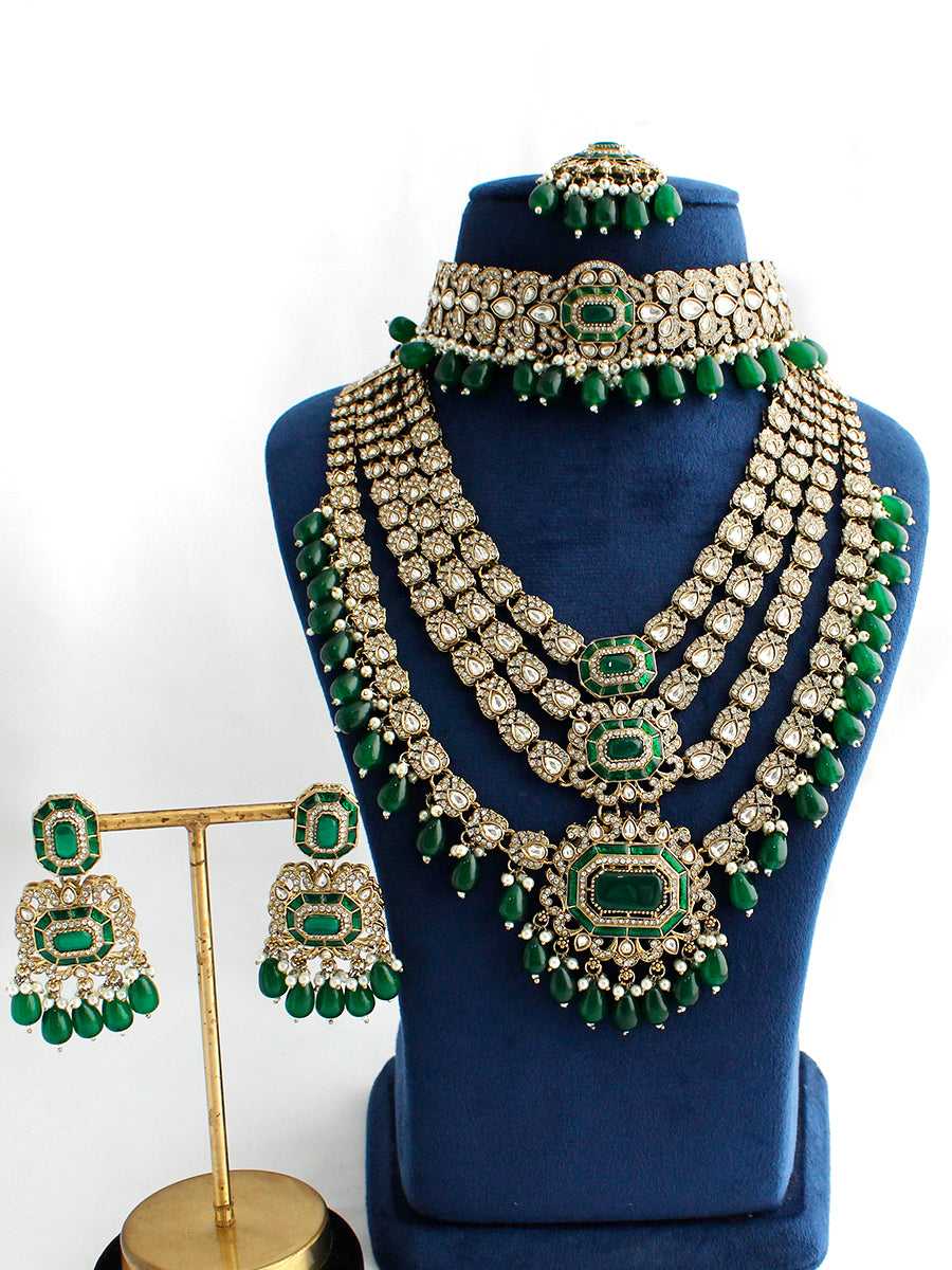 Prachi Layered Necklace Set-Green