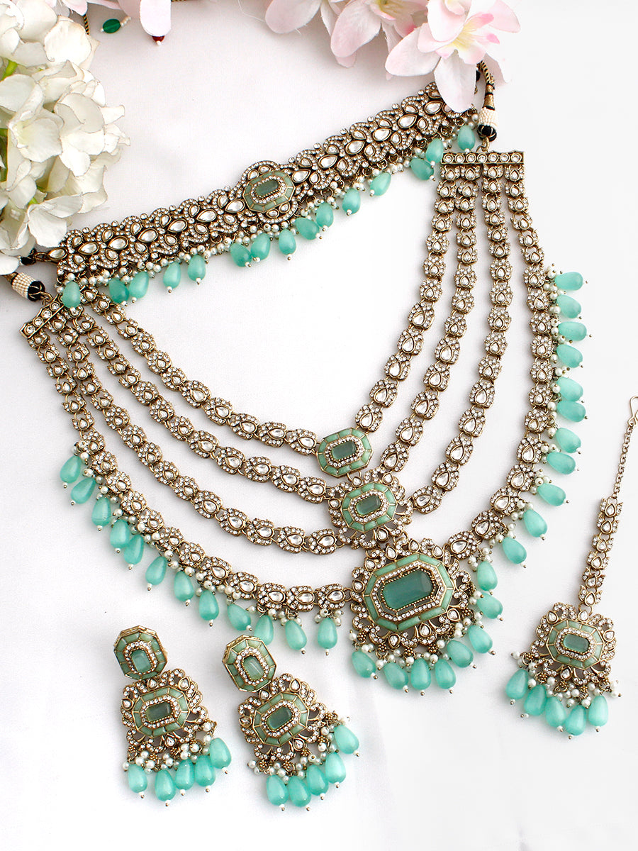 Prachi Layered Necklace Set-Mint Green