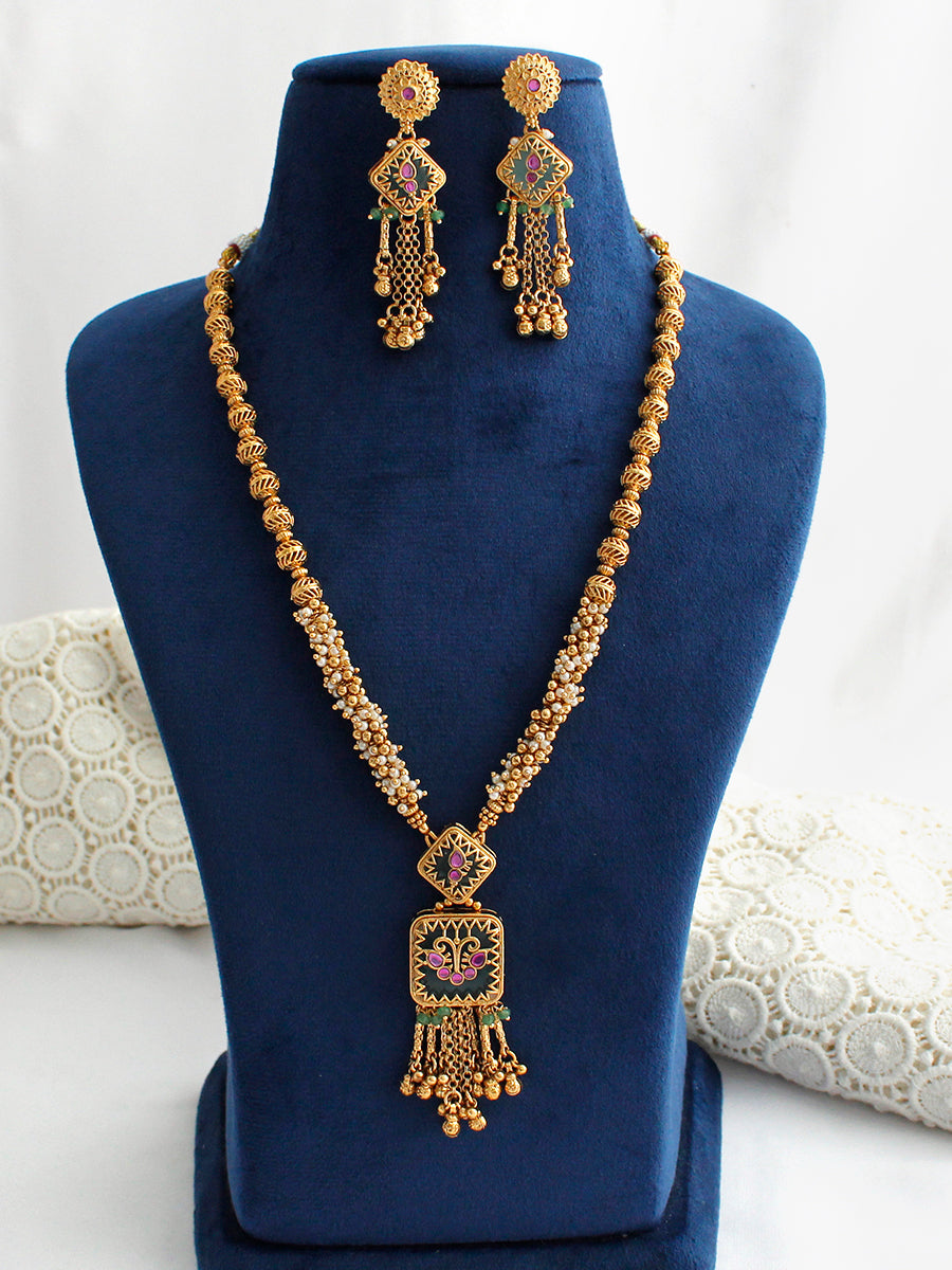 Preksha Mala Necklace Set-Mint Green