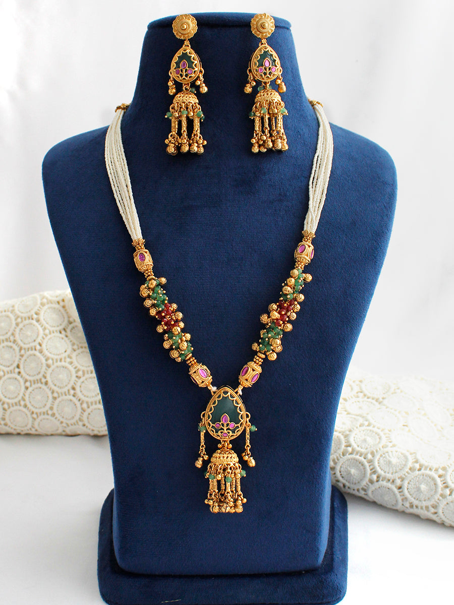Unnati Mala Necklace Set-Mint Green