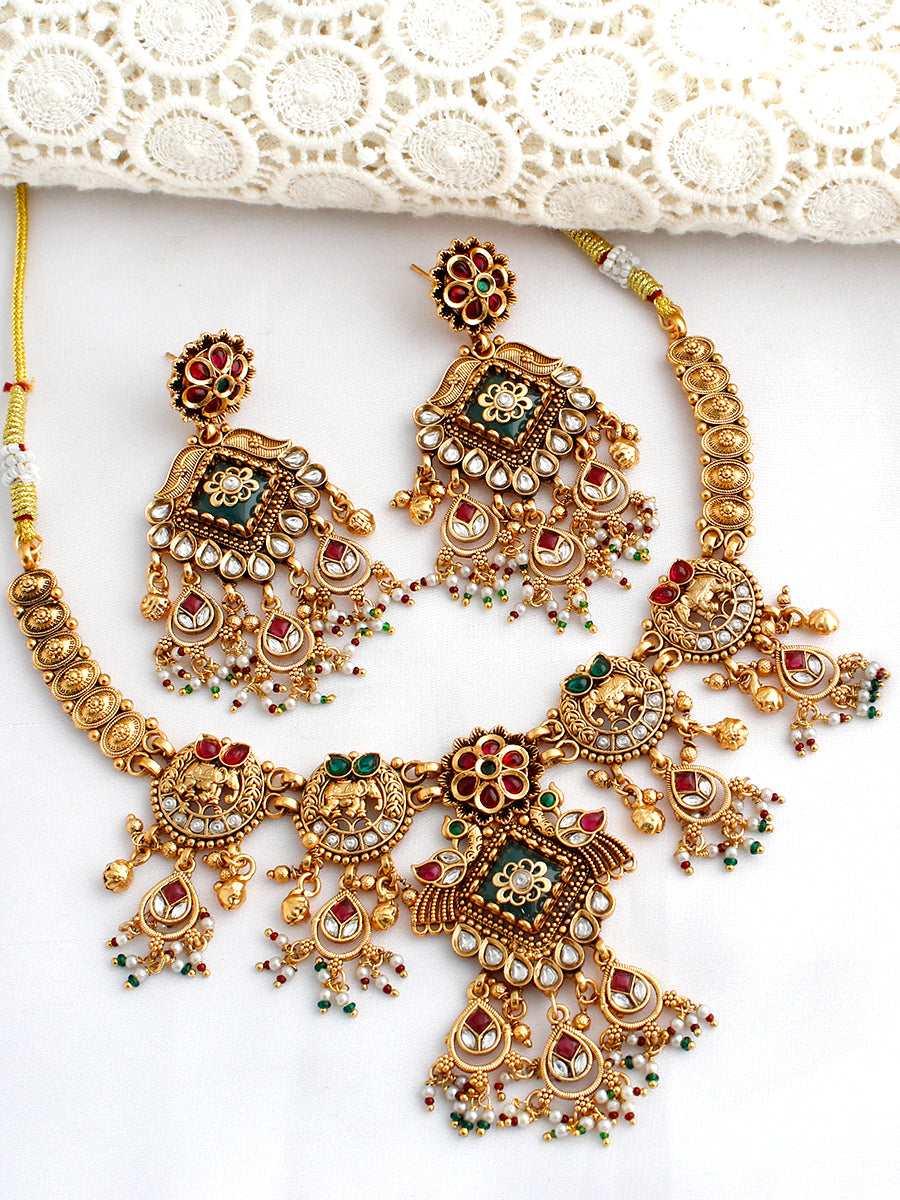 Sritika Bib Necklace Set-Multicolor