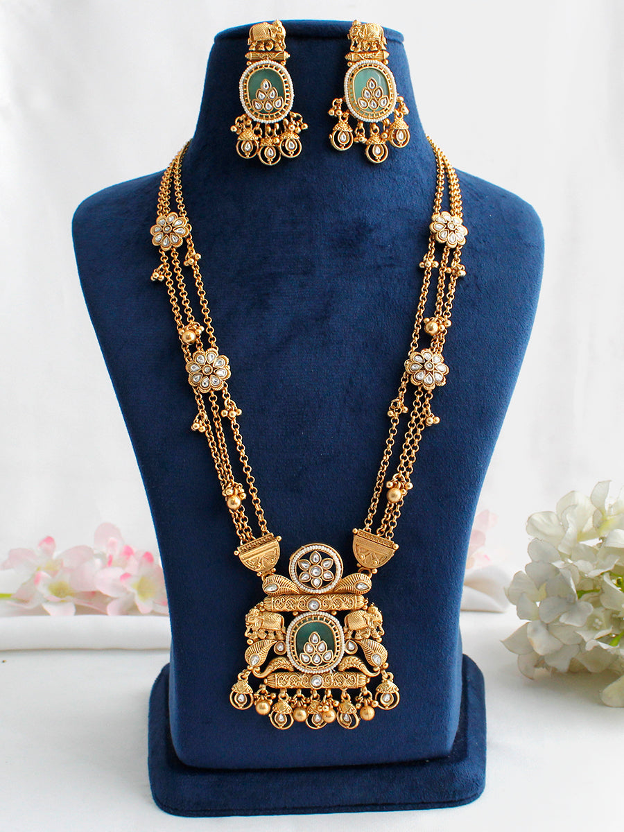 Karnika Long Necklace Set-Mint Green
