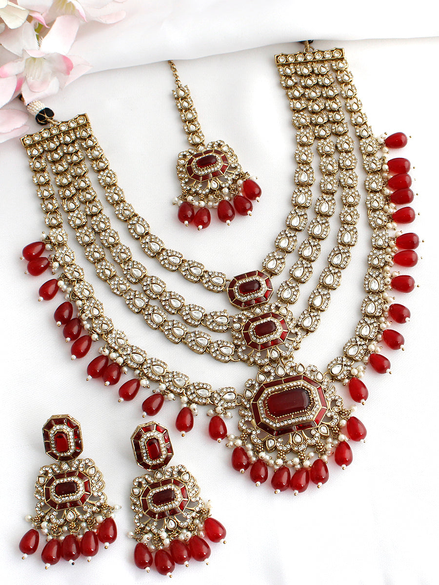 Anaya Layered Necklace Set - Maroon
