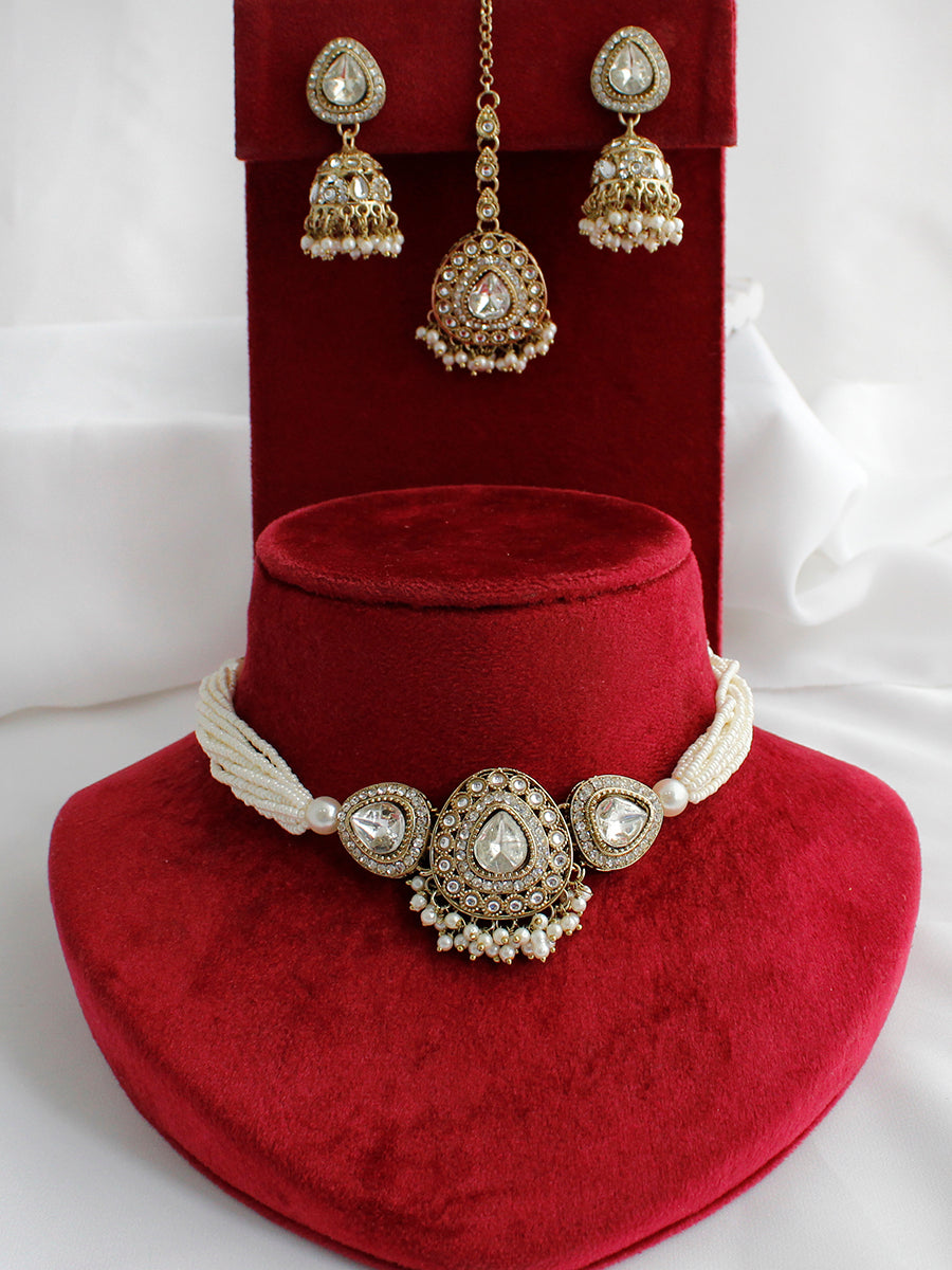 Nishvi Choker Necklace Set-Gold