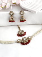 Nishvi Choker Necklace Set-Maroon