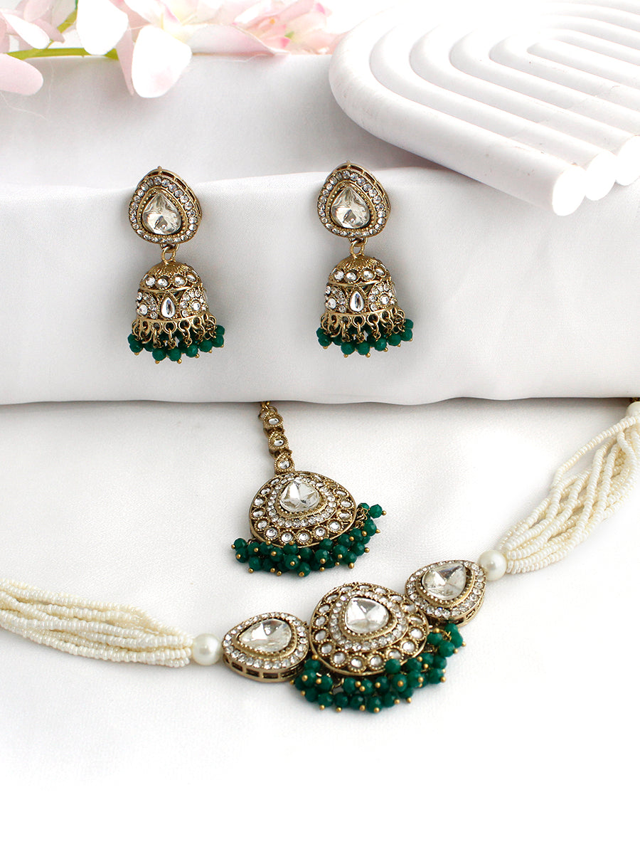 Nishvi Choker Necklace Set-Green