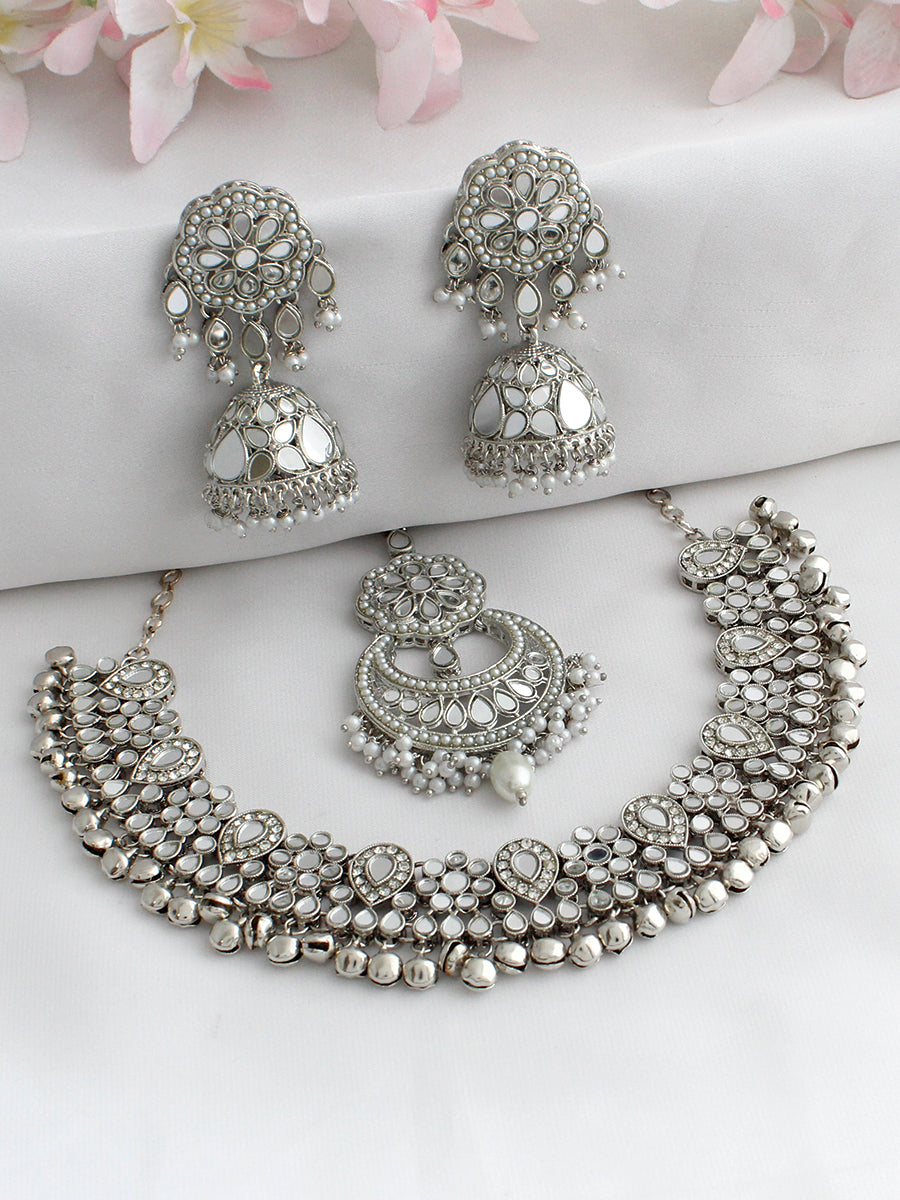 Savira Mirror Necklace Set-Silver