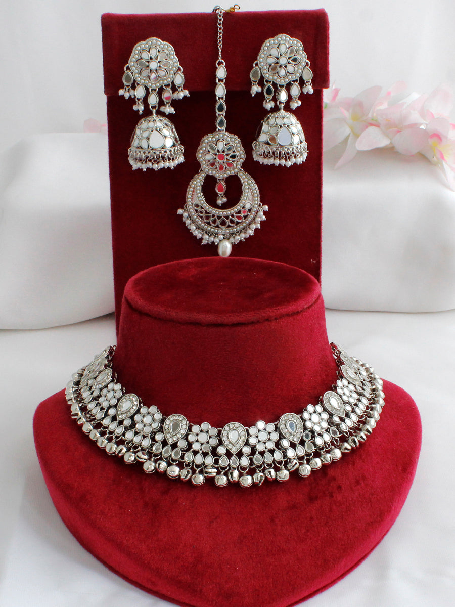 Savira Mirror Necklace Set-Silver