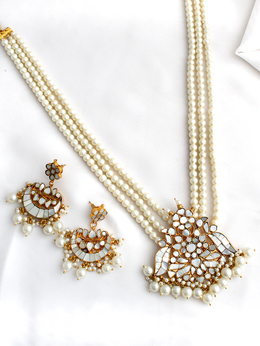 Shreyasi Long Necklace Set-Ivory