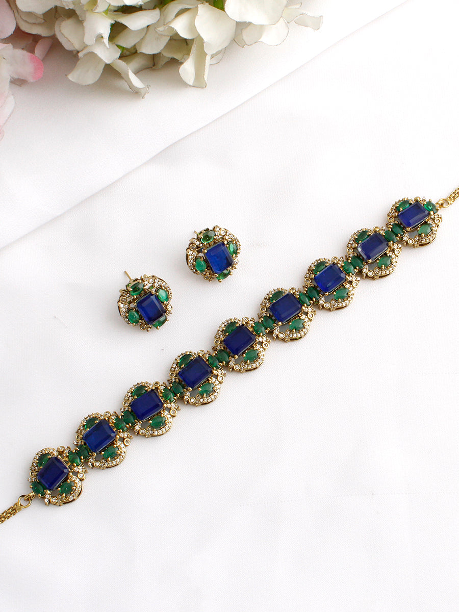 Twisha Choker Necklace Set-Blue / Green