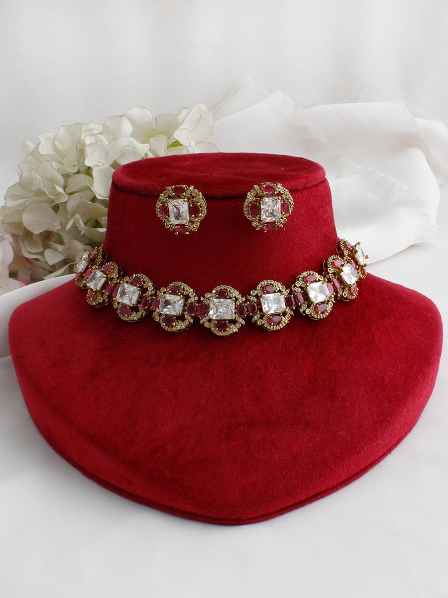Twisha Choker Necklace Set-Hot Pink