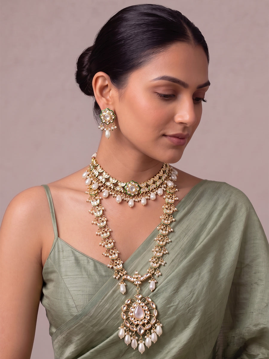 Meerakshi Layered Necklace Set-Ivory