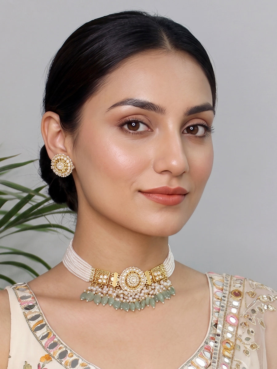Prishti Necklace Set-Mint Green