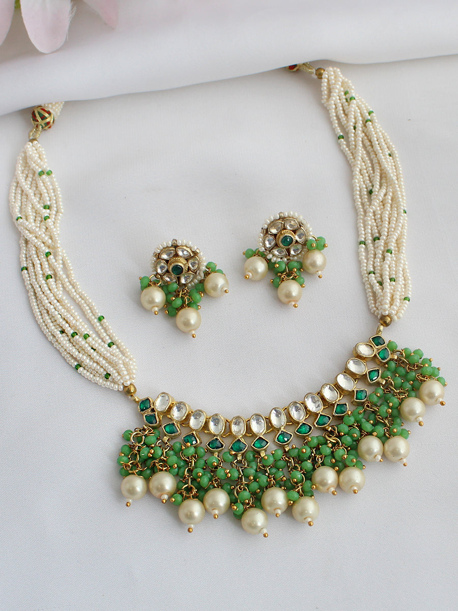 Madhubala Necklace Set-Green