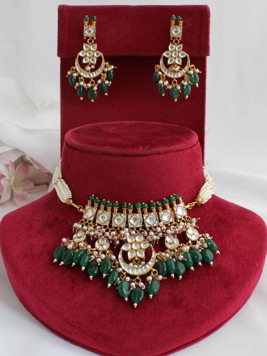 Lekaha Choker Necklace Set-Green