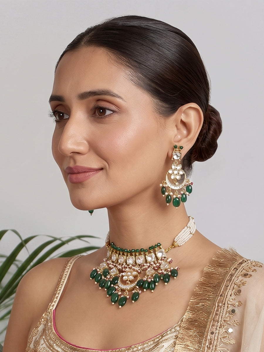 Lekaha Choker Necklace Set-Green