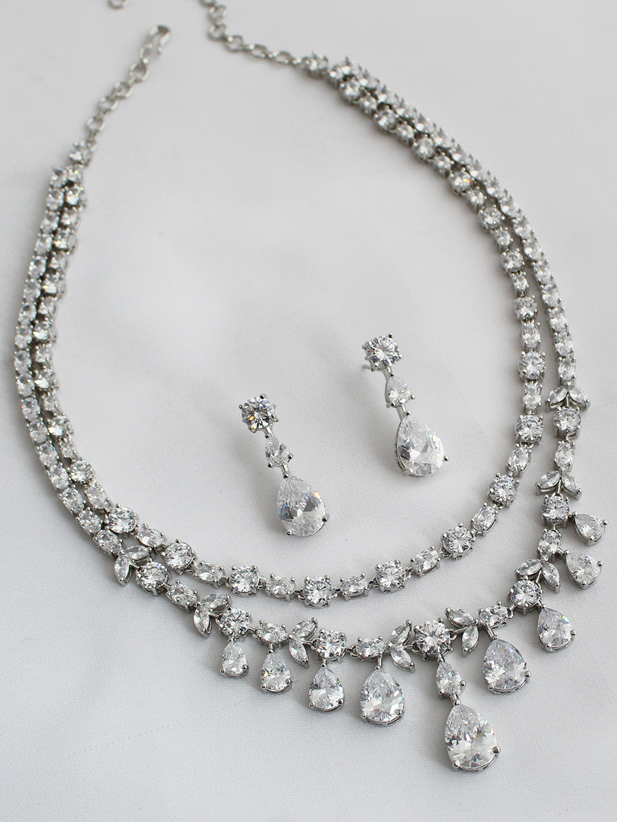 Rasha Necklace Set NRI Favorite Indian Necklace Set with Fast Delivery-Silver