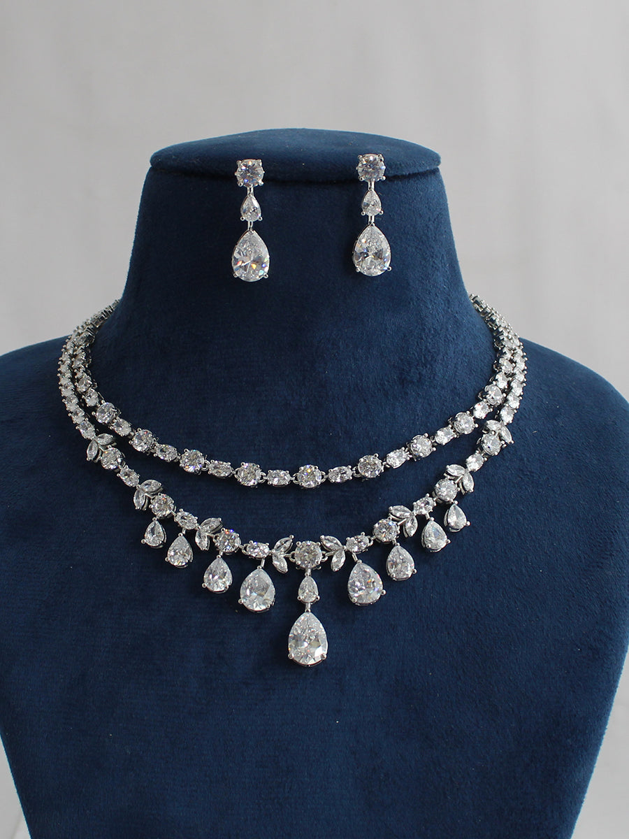 Rasha Necklace Set NRI Favorite Indian Necklace Set with Fast Delivery-Silver