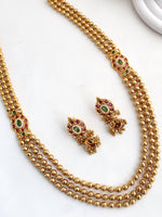 Anandita Long Necklace Set Desi Jewelry Necklace Set for Saree & Lehenga-Pink / Green