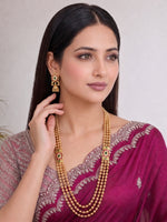 Anandita Long Necklace Set Desi Jewelry Necklace Set for Saree & Lehenga-Pink / Green