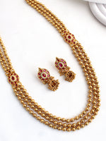 Anandita Long Necklace Set Desi Jewelry Necklace Set for Saree & Lehenga-Hot Pink