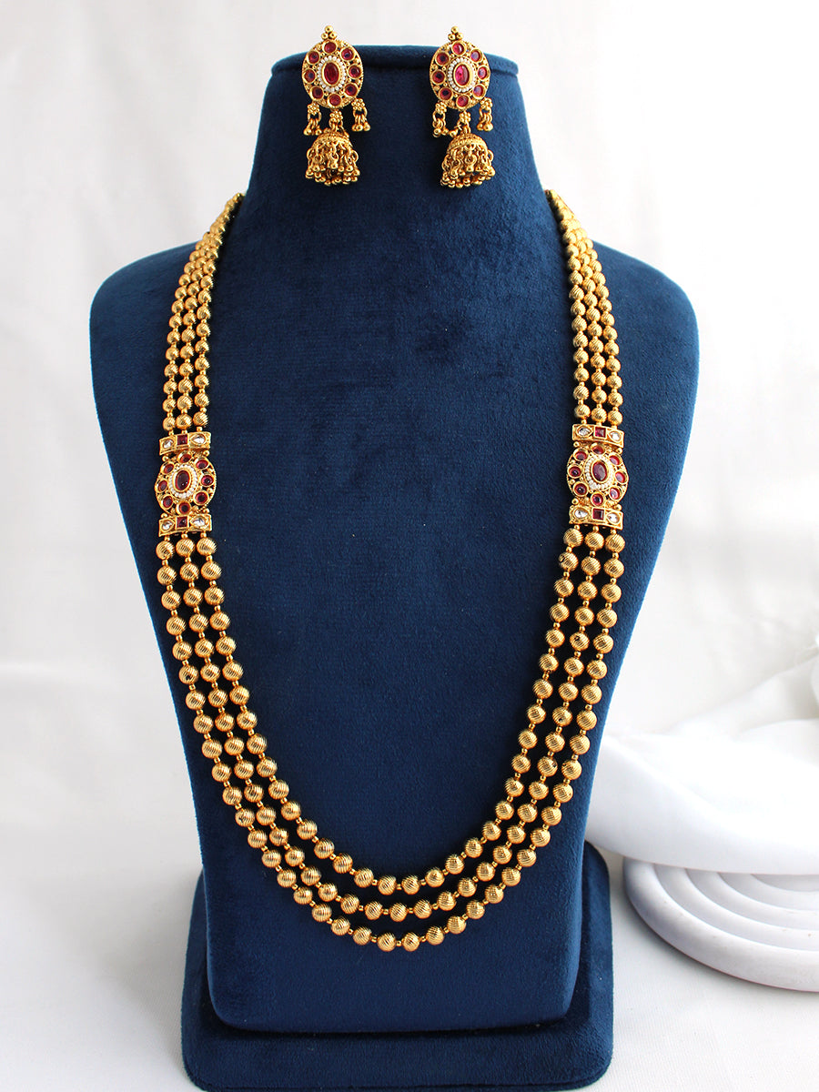 Anandita Long Necklace Set Desi Jewelry Necklace Set for Saree & Lehenga-Hot Pink